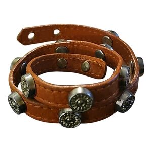 Tory Burch Patent leather Orange And Gold Studded Wrap Bracelet